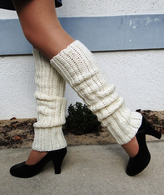 Ivory, 80's Style Crocheted Legwarmers