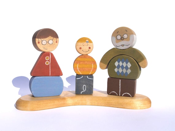 Wooden Stacking Toy Puzzle: Grandma, Grandpa and Grandson eco friendly kids toy