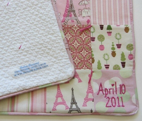 Baby Girl Blanket Hand Embroidered Custom Heirloom Quilt by Dolce Dreams