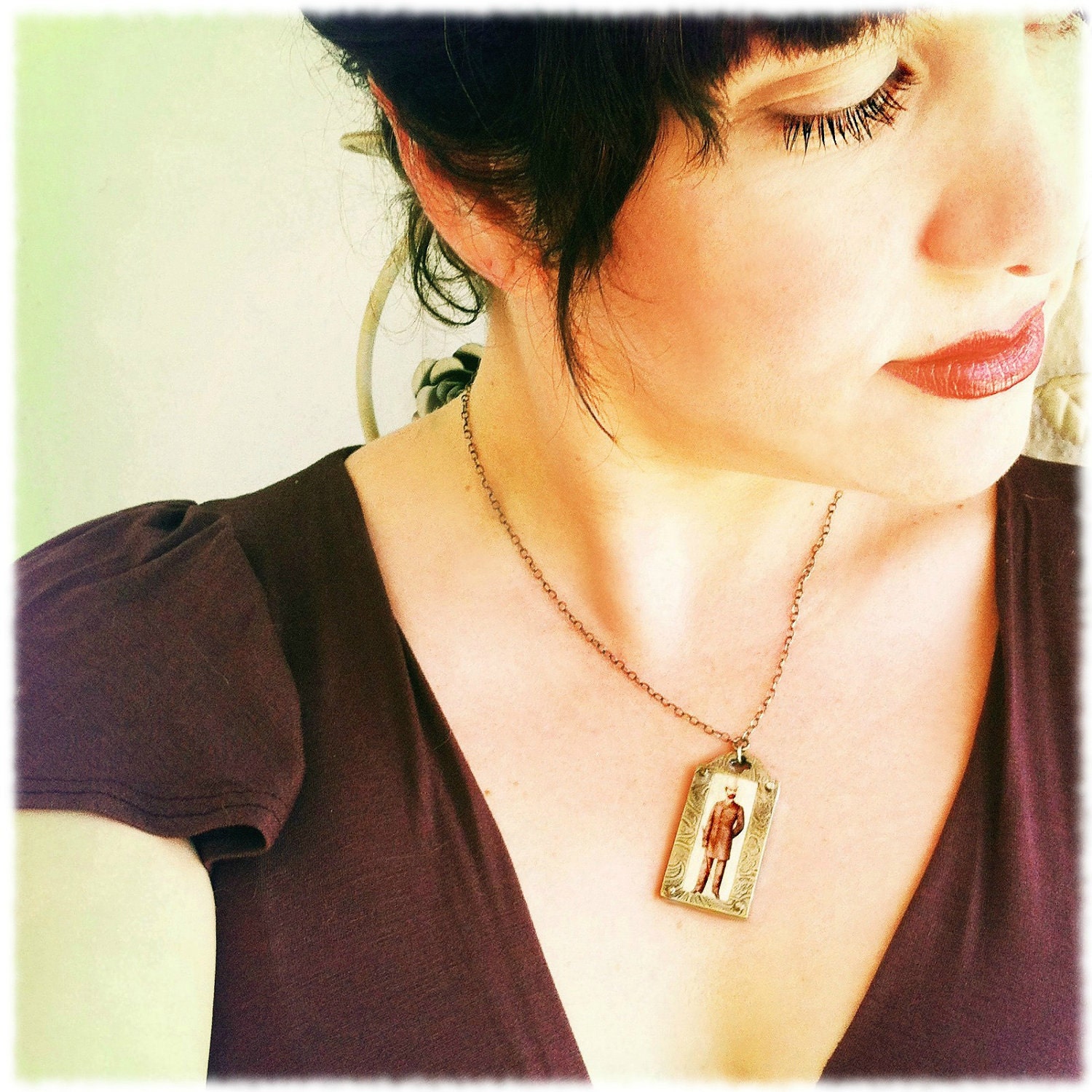 Handmade Jewelry By Roia O'Brien - Victorian Man - Shrink Plastic - Upcycled Necklace - Riveted