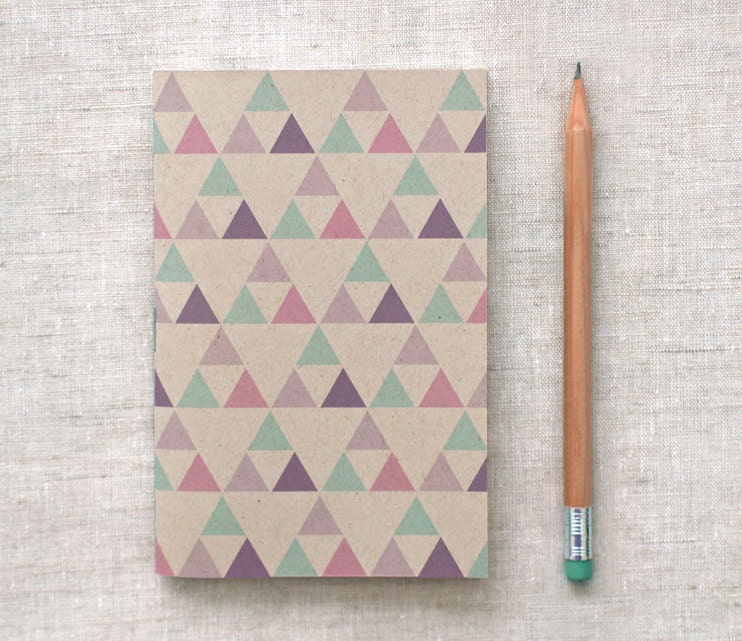 Eco Friendly Mini Journal, Sketchbook - Geometric Patterns, Purple, Green, Pink Triangles
