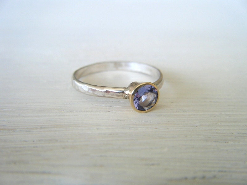 Tanzanite Silver and 10kt Gold Ring Size 5 1/2
