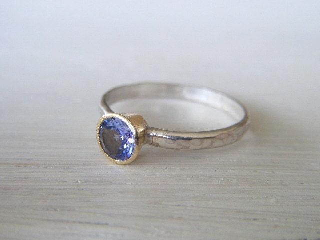 Tanzanite Silver and 10kt Gold Ring Size 5 1/2