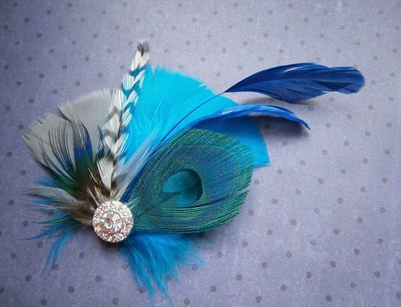 Bridal Fascinator Head Piece Peacock Feather Hair PIece Wedding Hair 