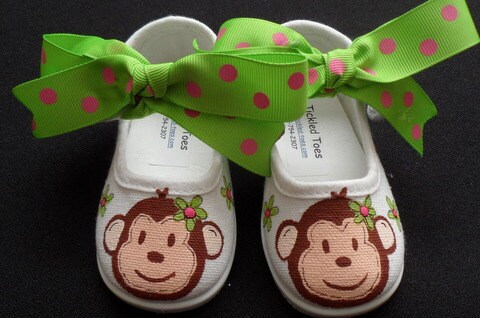 Mod Monkey Lime & Pink Mary Jane Hand Painted Shoes