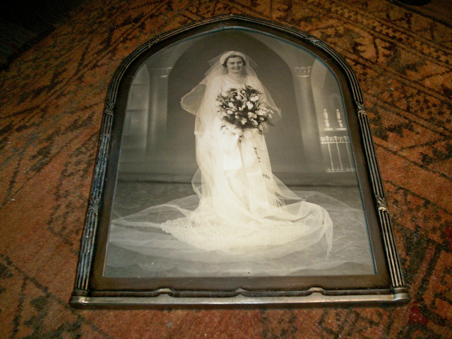 Bride Photograph Cathedral Window Frame Vintage Wedding Photo