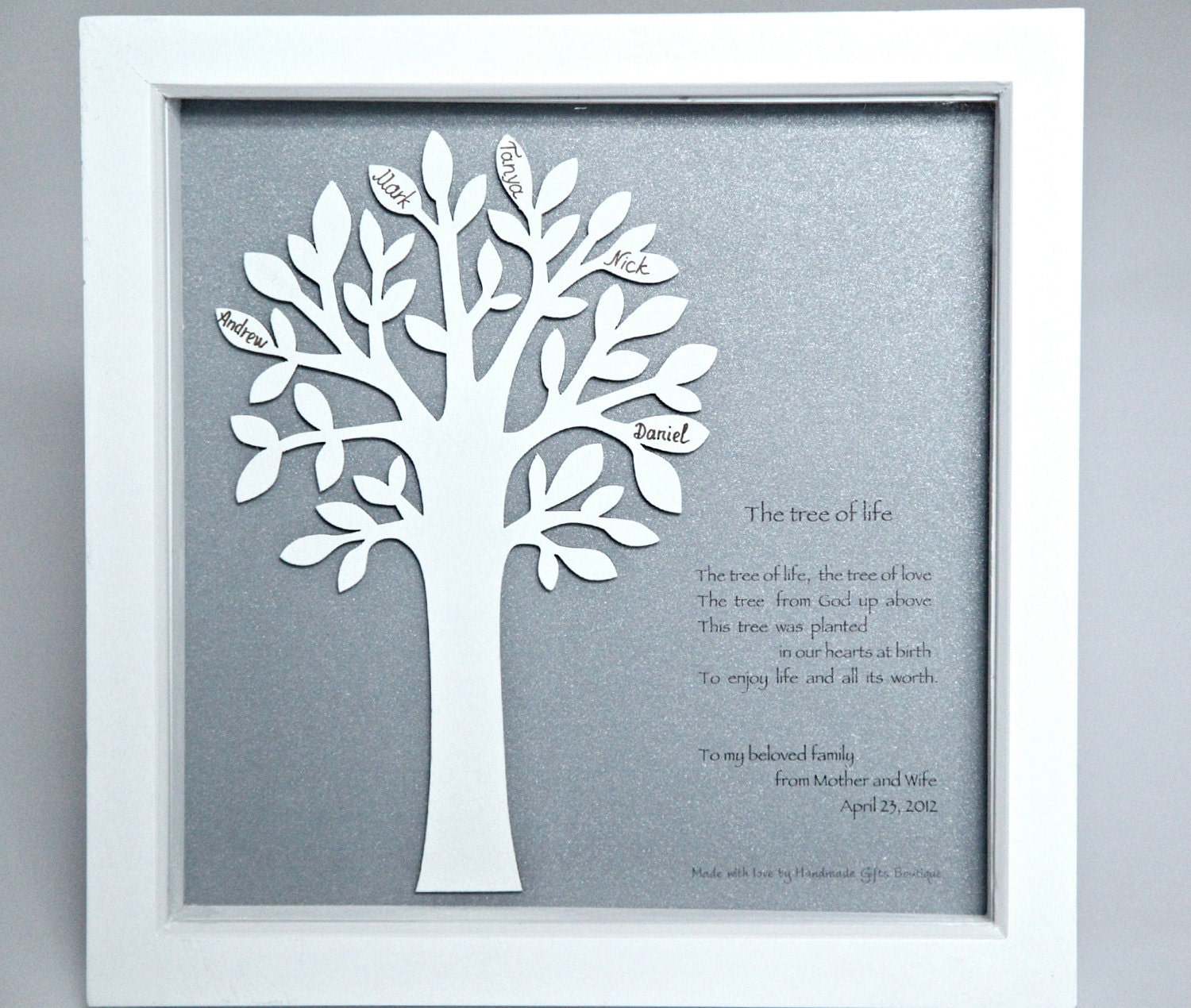A Personalised, 3D wooden Family Tree in a box frame, Gift for Wedding, Anniversary, New Born, Christening, Keepsake, Mothers/ Fathers Day
