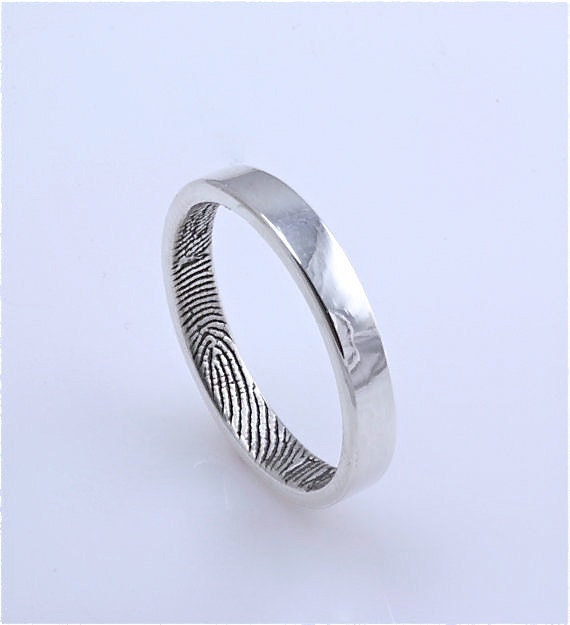3mm Sterling Silver Custom Fingerprint Wedding Commitment Ring