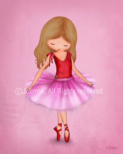 Ballerina dancer art print illustration for girls room or nursery decor,etsy childrens art, kids artwork, pink (blonde hair)