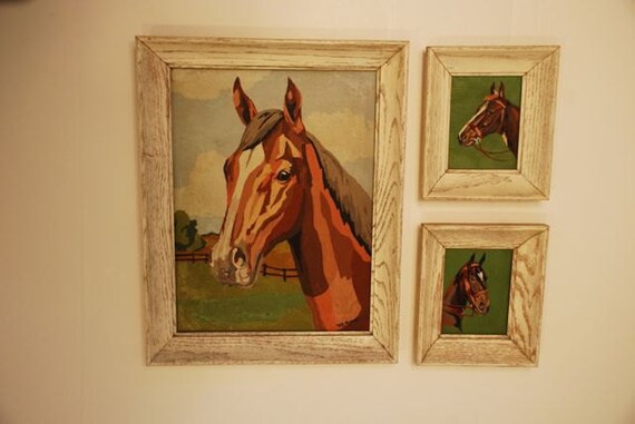 Vintage Paint by Number Horses, Set of Three Paintings