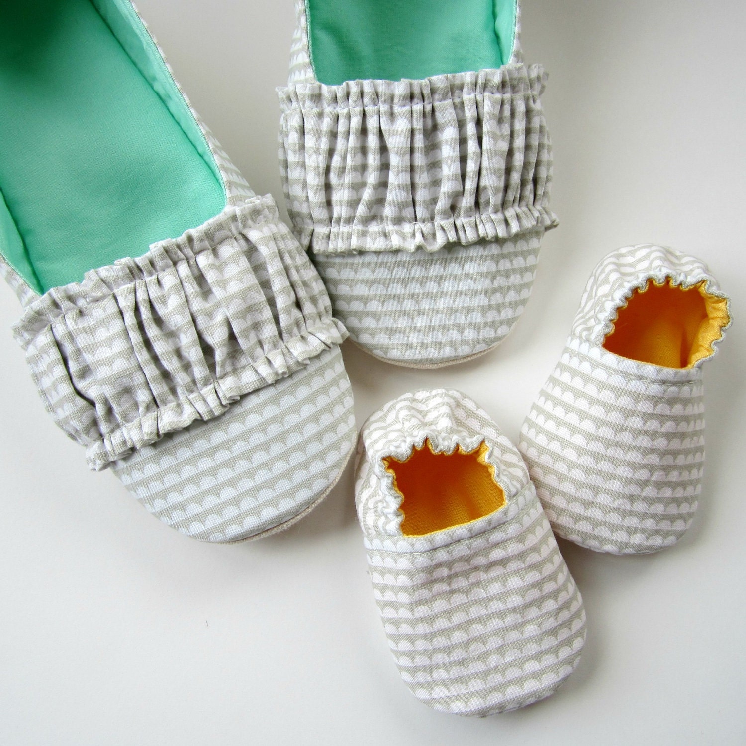 Mom and Baby Slipper Set - Molipop Slippers in White, Grey, Yellow, and Aqua