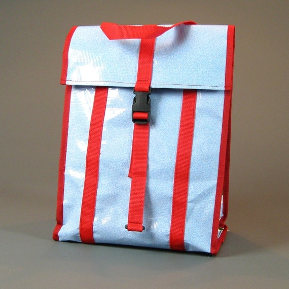 Grocery Pannier Salvaged Banners Blue & Red by NorthStBags