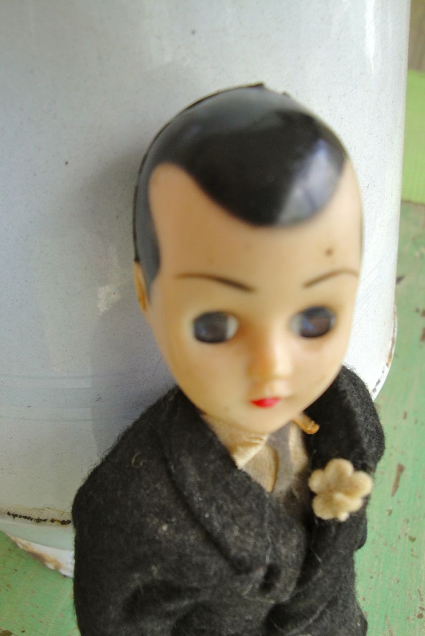 Vintage Wedding Doll Male Groom Usher Black Suit No3