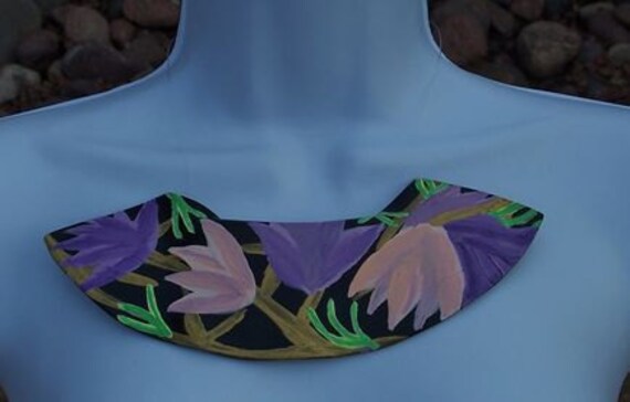 Wearable Art Floral Hand Painted Recycled Record Necklace