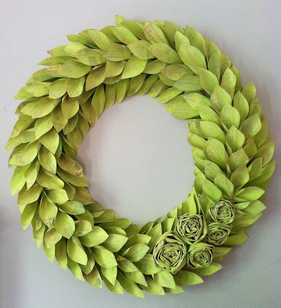 chartreuse spring wreath large 22 inch newspaper rosette and leaf