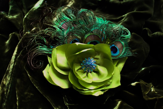 Peacock feather wedding bridal fascinator in blue by BellaJadore