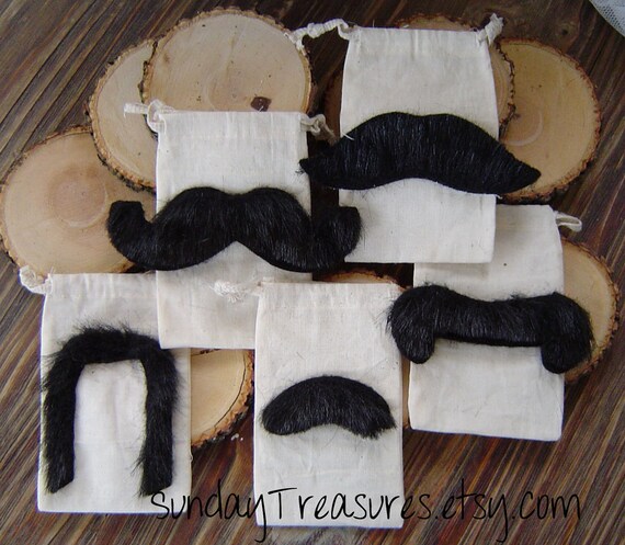 Real FUZZY MUSTACHE Muslin Party Favor Candy Drawstring Bags Rustic Wedding