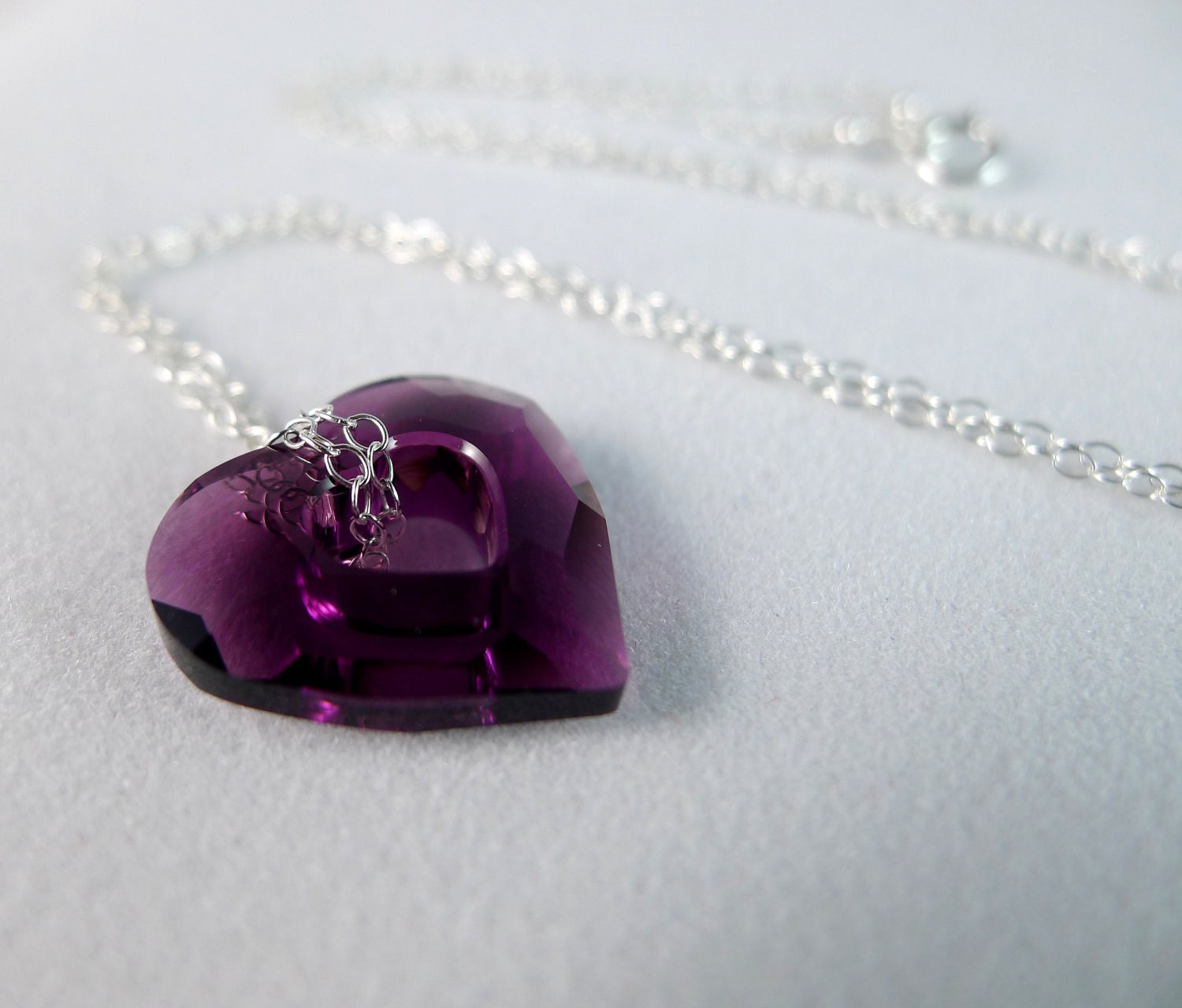 Purple Crystal Miss U Heart Swarovski Elements Necklace in Sterling Silver