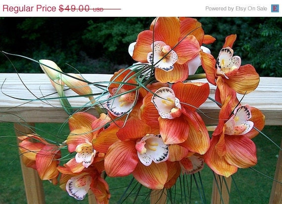 ON SALE orange phalaenopsis orchid wedding arm bouquet ready to ship