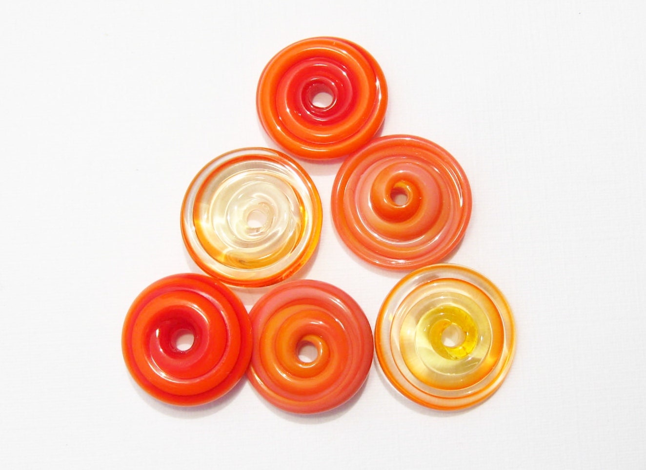 Shades of Orange Glass Disks - 6 Handmade Lampwork Beads SRA