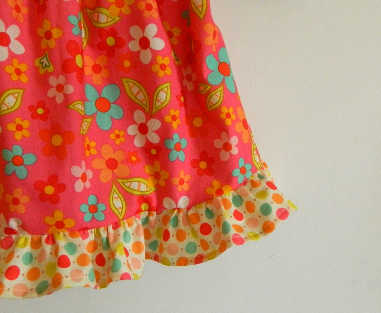 Pillowcase Dress - Pink Flowers & Dots - made to order 0 - 12 months