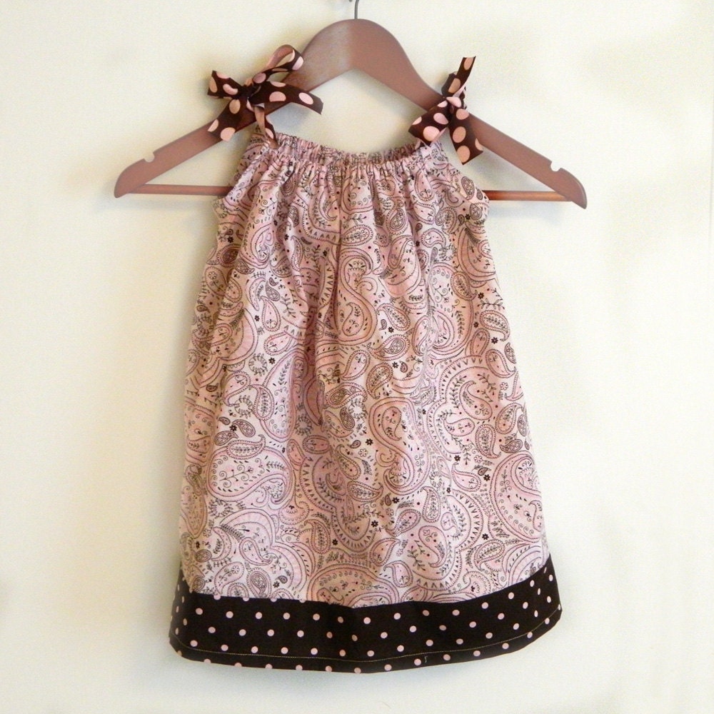 Pink & Brown Paisley Dot Pillowcase Dress - made to order 0 - 12 months