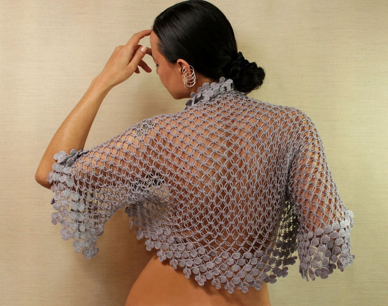 Let's Stay Together / Wedding Bridal Shrug (XS-S-M-L) Crochet Flowers-Lilac Lavander Bridesmaid Bride-Chic Feminine Lace Bolero Jacket