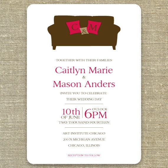 Cuddle Couch Wedding Invitations Sample brown From PixieChicago