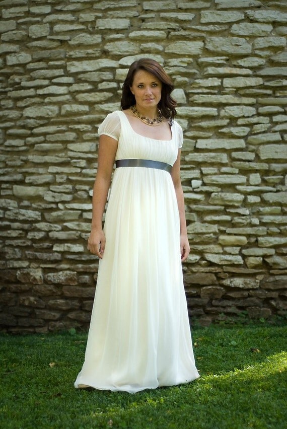 Jane - Wedding Dress - Eco Friendly Long Regency Gown with Cap Sleeves and Empire Waist