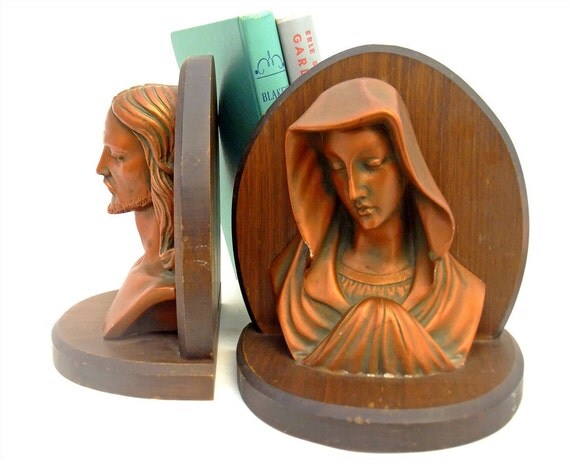 Vintage Bookends Chalkware Wood Virgin Mary by mysweetiepiepie Vintage Bookends Chalkware Wood Virgin Mary by mysweetiepiepie