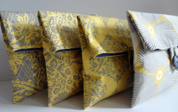 Yellow and Gray Bridesmaid Clutches Set of 4 Bags Wedding Party Gift