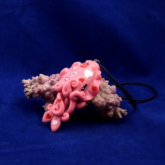 Cuttlefish Love Necklace - Handmade Polymer Clay Kawaii Jewelry