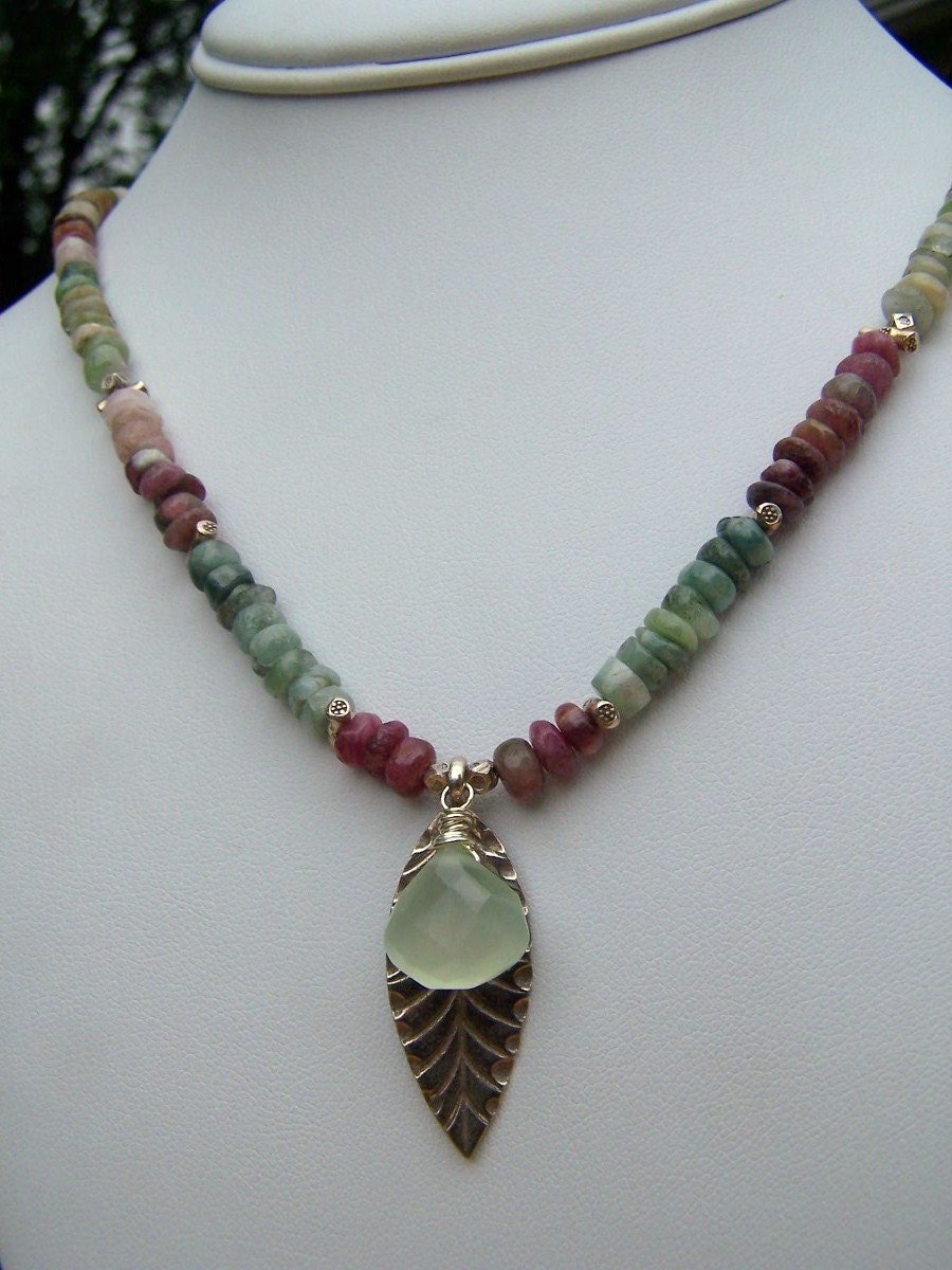 Tourmaline And Chalcedony Leaf Necklace Preview 3