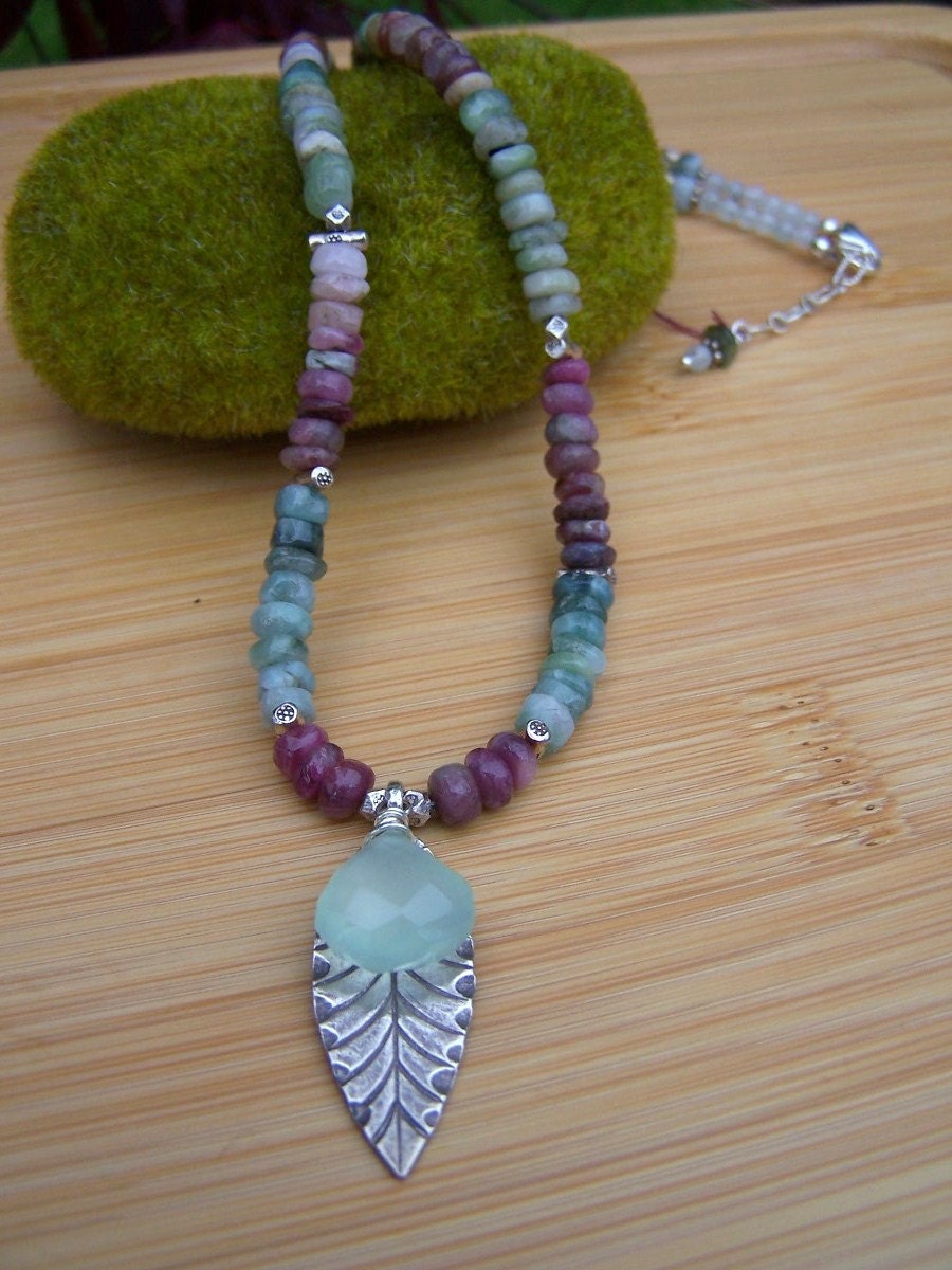 Tourmaline And Chalcedony Leaf Necklace Preview 4
