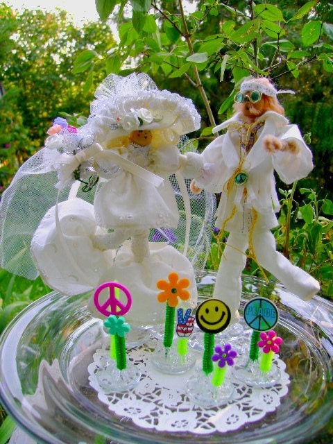 cake topper hippie bride groom wedding doll sculpture handmade