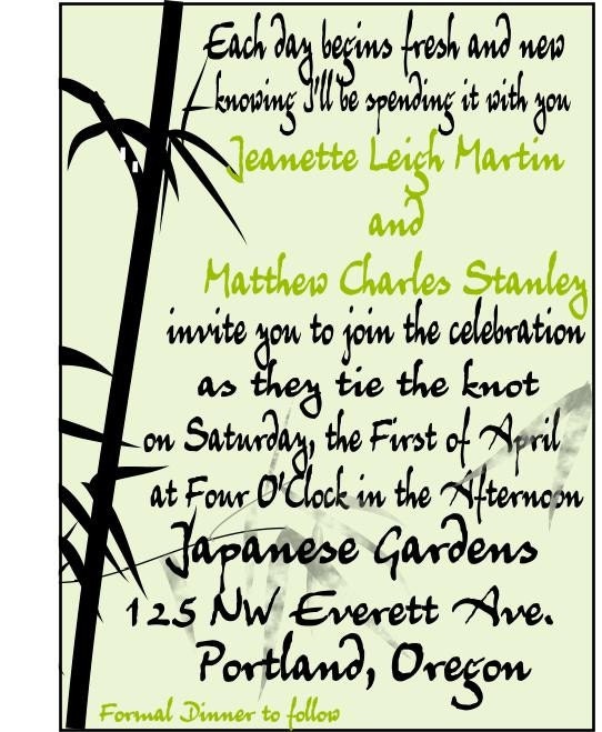 Beautiful Bamboo graphic wedding invitation set custom design