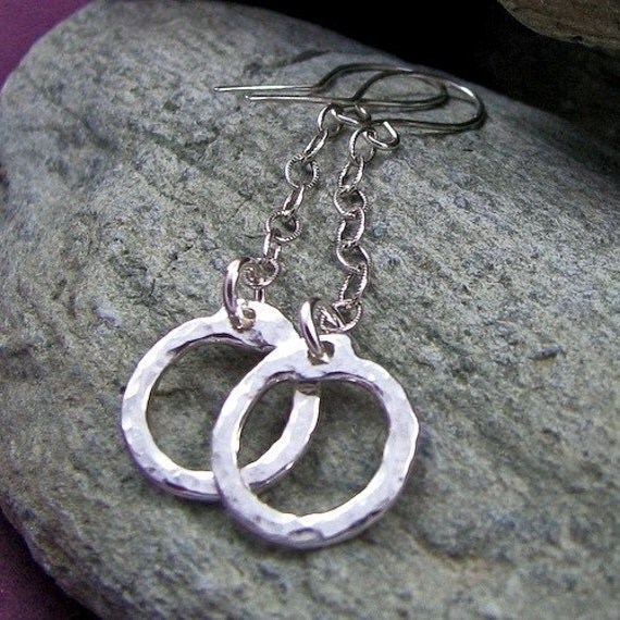Mini Hoop Earrings Fused Fine Silver Drops and Sterling Silver Chains