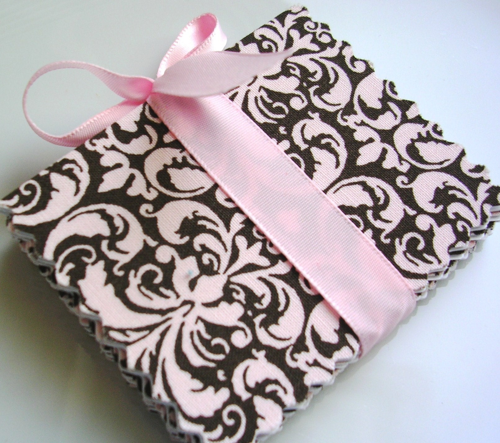 Chic Brown and Pink Damask Fabric Mini Gift Cards - Set of 8