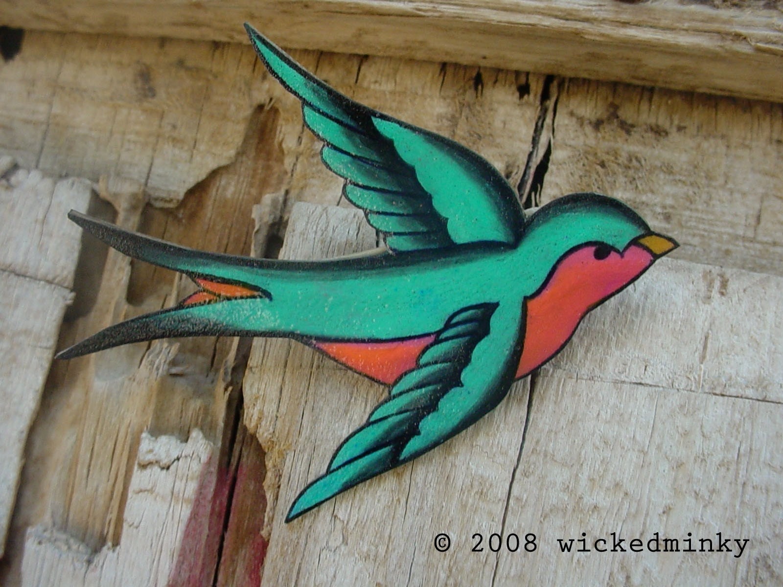 Teal Seafoam Green and hot pink Tattoo Songbird hair clip From wickedminky