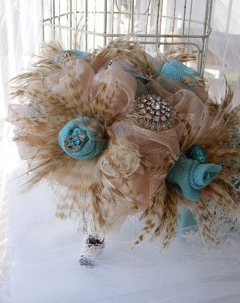 SAMPLE PIECE Couture Vintage Glamour feather bridal bouquet choose your 