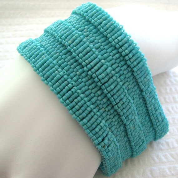 Totally Turquoise Architecture Peyote Cuff Bracelet (2382)
