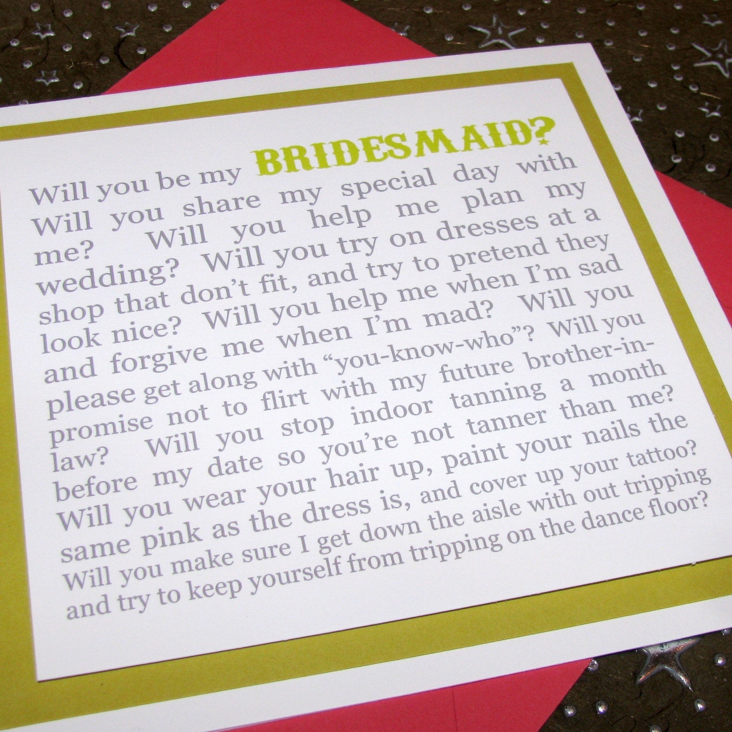 WILL YOU BE MY BRIDESMAID card