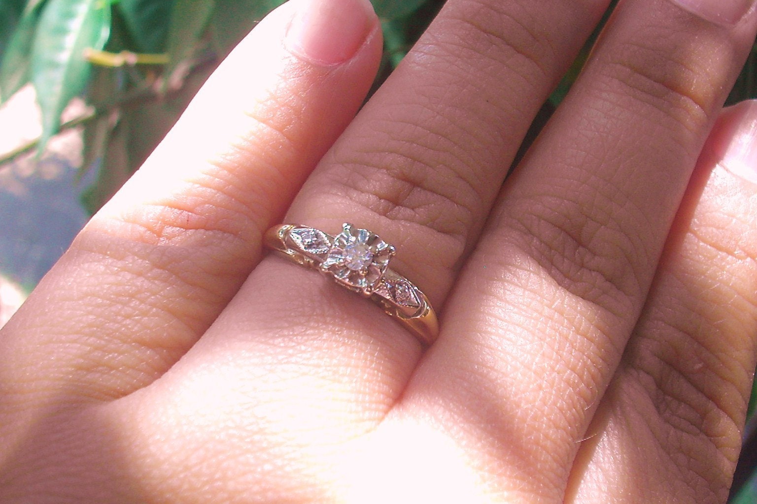 Vintage 1950s Engagement Wedding Ring 10K White Yellow Gold