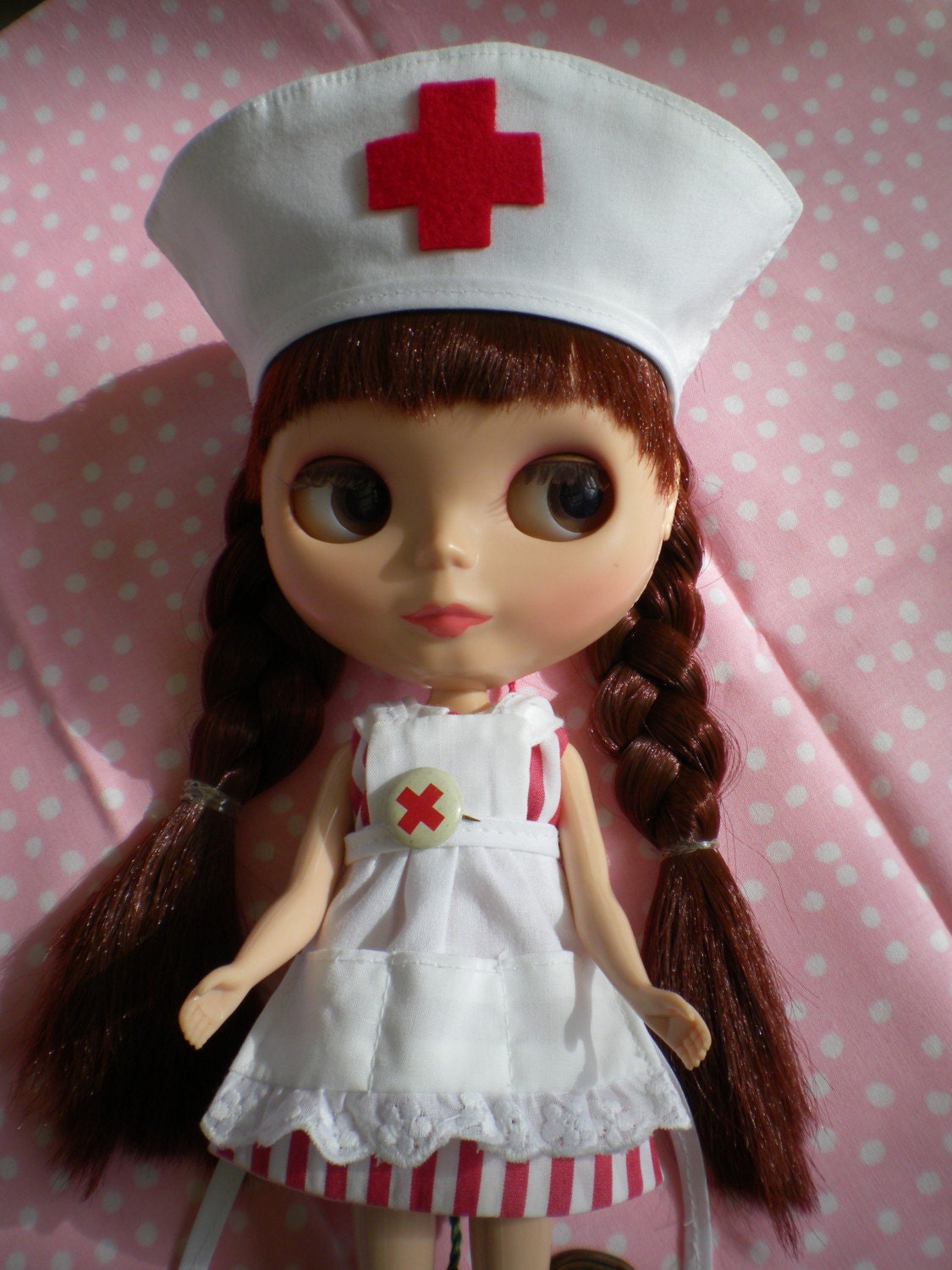 Nurse OUTFIT for Blythe Doll THREE piece Thin Red Stripes From ardentcurse