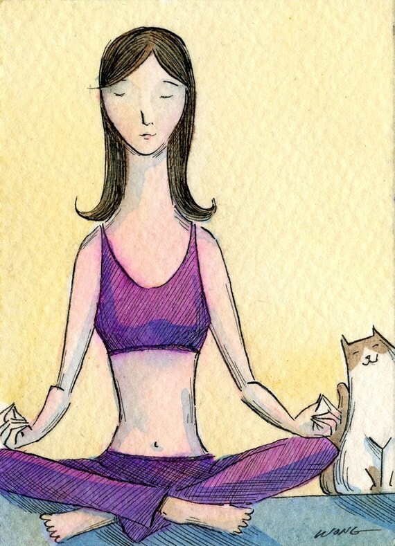 Original ACEO -- Meditation with Kitty