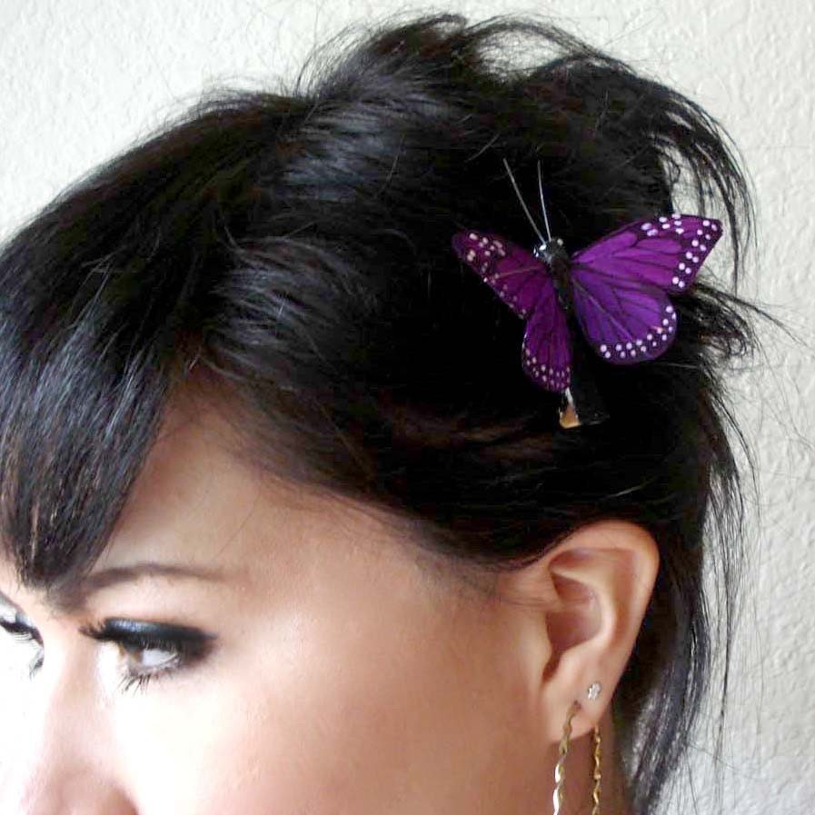 Stella Purple Feather Butterfly Hair Clip From kaang