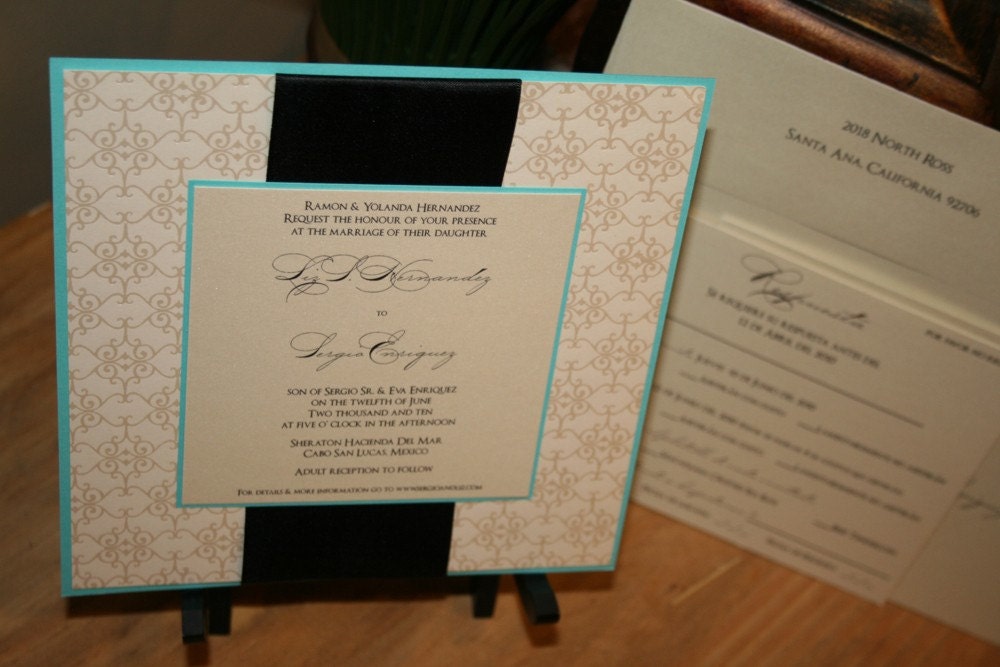 Tiffany Blue and Cream Engraved Wedding Invitation From trendytreasure