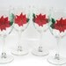 Beautiful Red Poinsettia Hand Painted Christmas Wine Glasses