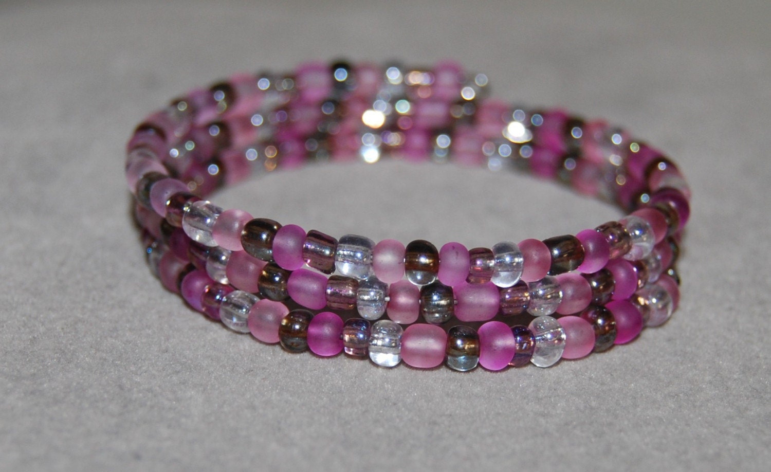Mixed Amethyst Seed Bead Bracelet on Memory Wire