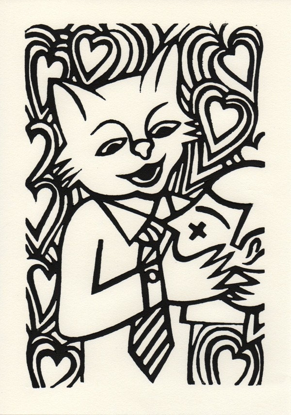 My kitten. Linocut